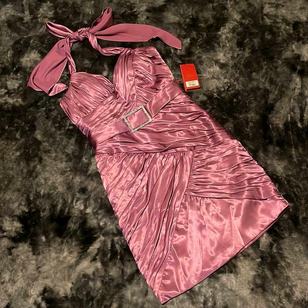 BICICI ruched dress with rhinestone belt